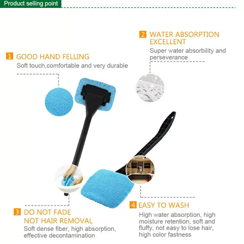 Car Window Cleaner Brush Kit Windshield Wiper Microfiber Wiper Cleaner Cleaning Brush Auto Cleaning Wash Tool with Long Handle