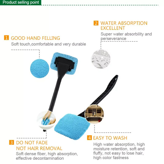 Car Window Cleaner Brush Kit Windshield Wiper Microfiber Wiper Cleaner Cleaning Brush Auto Cleaning Wash Tool with Long Handle