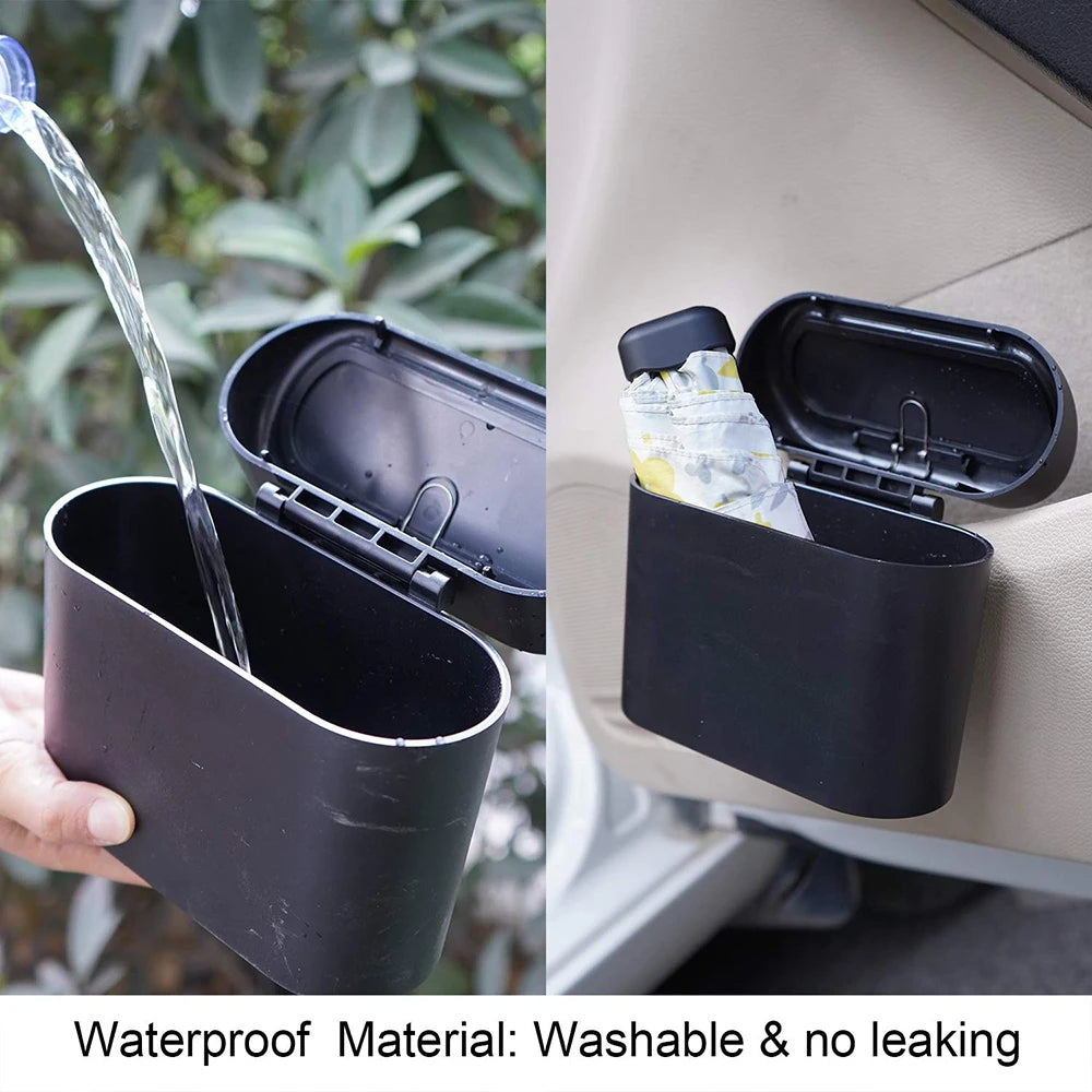 Portable Hanging Mini Car Trash Can, Wastebasket with Lid, for Car Office Home, Auto Storage Bin Accessories