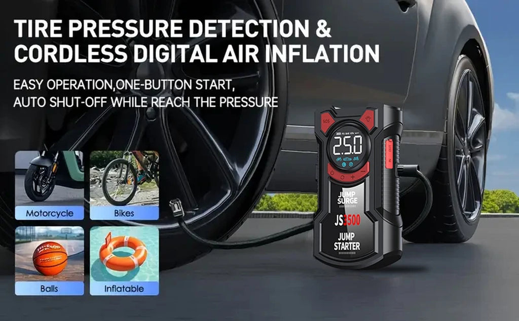 5-In-1 Multifunctional Air Pump Jump Starter with Air Compressor 3000A Peak/150Psi Battery Jump Starter Digital Tire Inflator