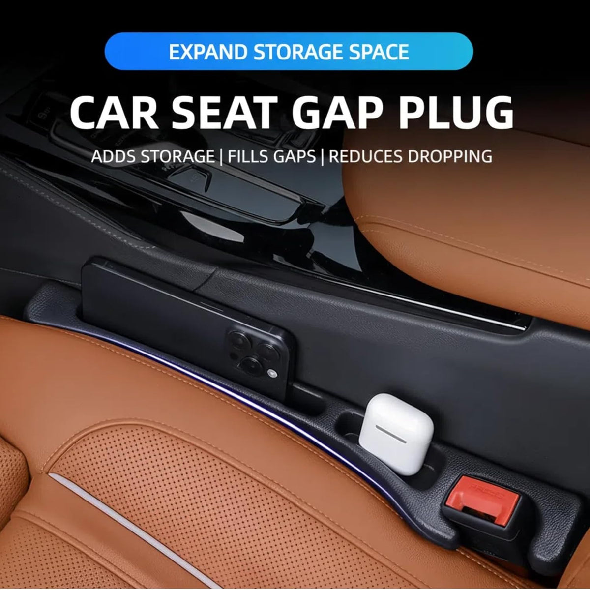 2 Pack Car Seat Gap Organizer, Seat Gap Filler Plug for Cars, Suvs & Trucks – Prevents Lost Items, Great for Rideshare, Daily Commute & Long Trips, Universal Fit PU Leather, Black