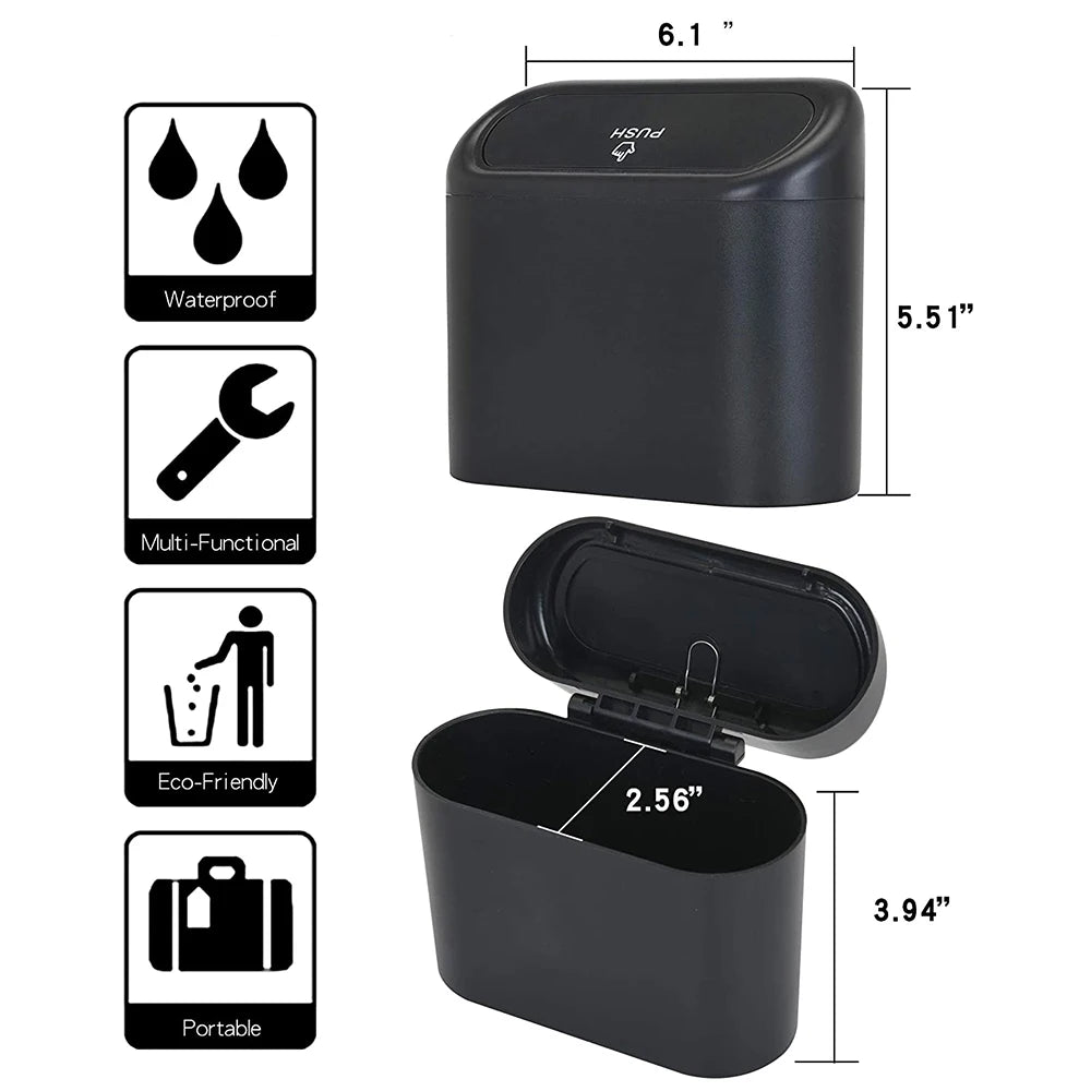 Portable Hanging Mini Car Trash Can, Wastebasket with Lid, for Car Office Home, Auto Storage Bin Accessories